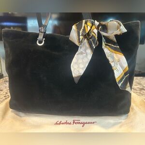 Salvatore Ferragamo Black Suede Tote with Leather Straps with dust bag like new